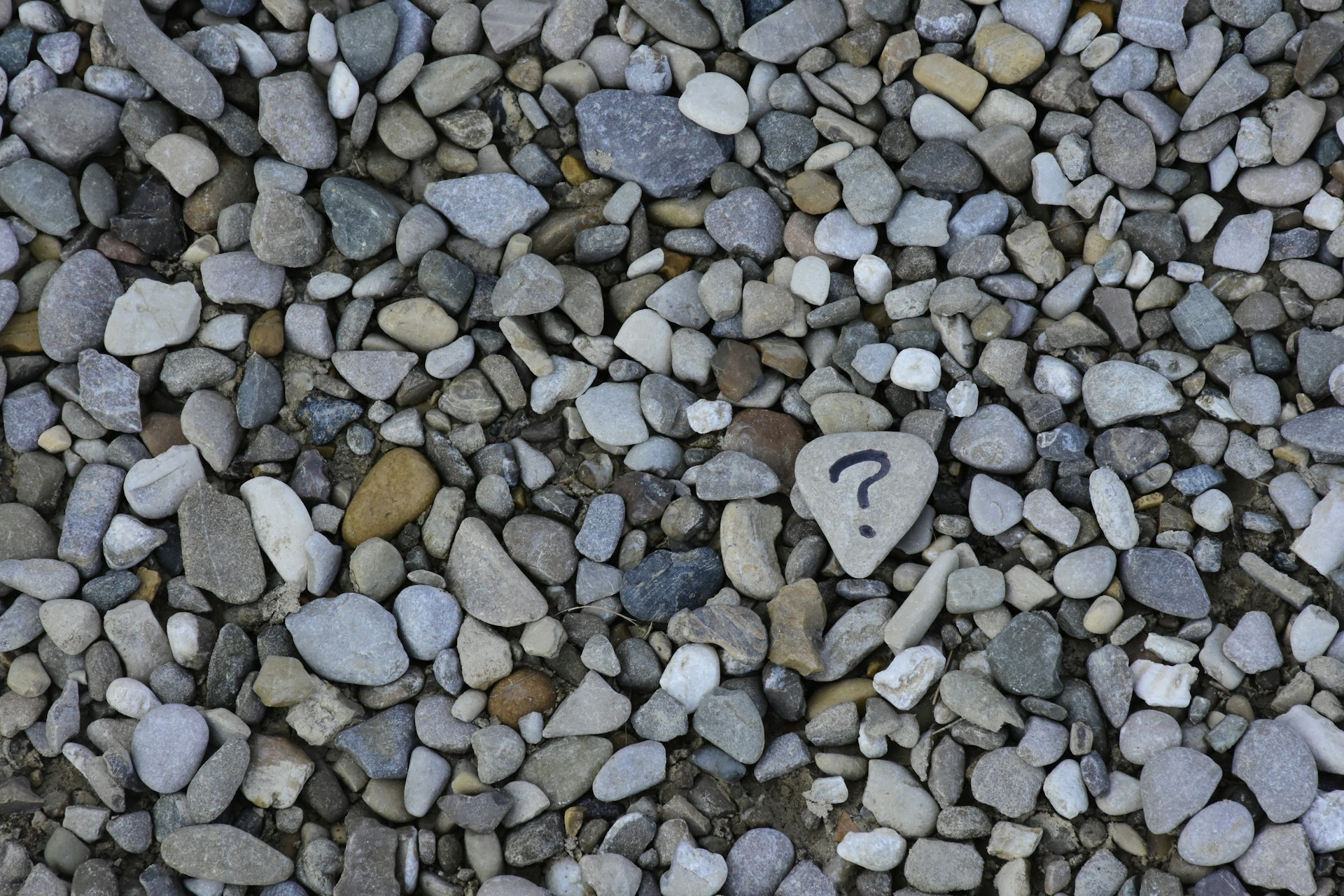 Collection of pebbles etched with a question mark